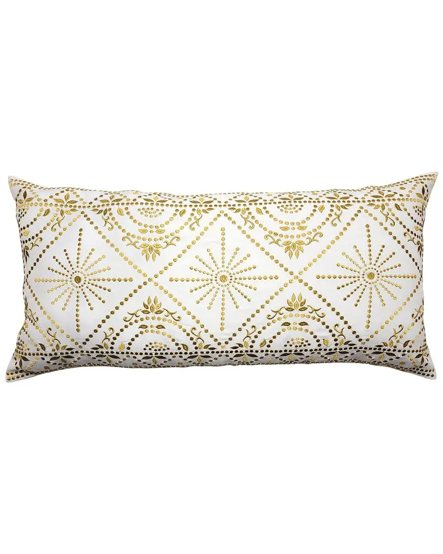 Indoor/Outdoor Embroidered Tile Oblong Pillow - White image