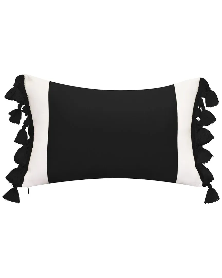 Lumbar Decorative Pillow with Tassel Fringe - Black, Polyester