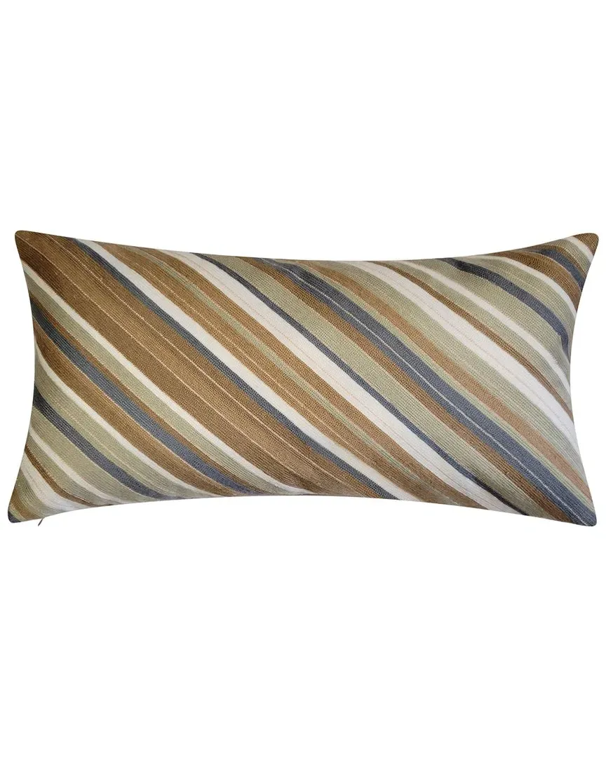 Ombre Bias Crewel Embroidered Stripe Decorative Pillow