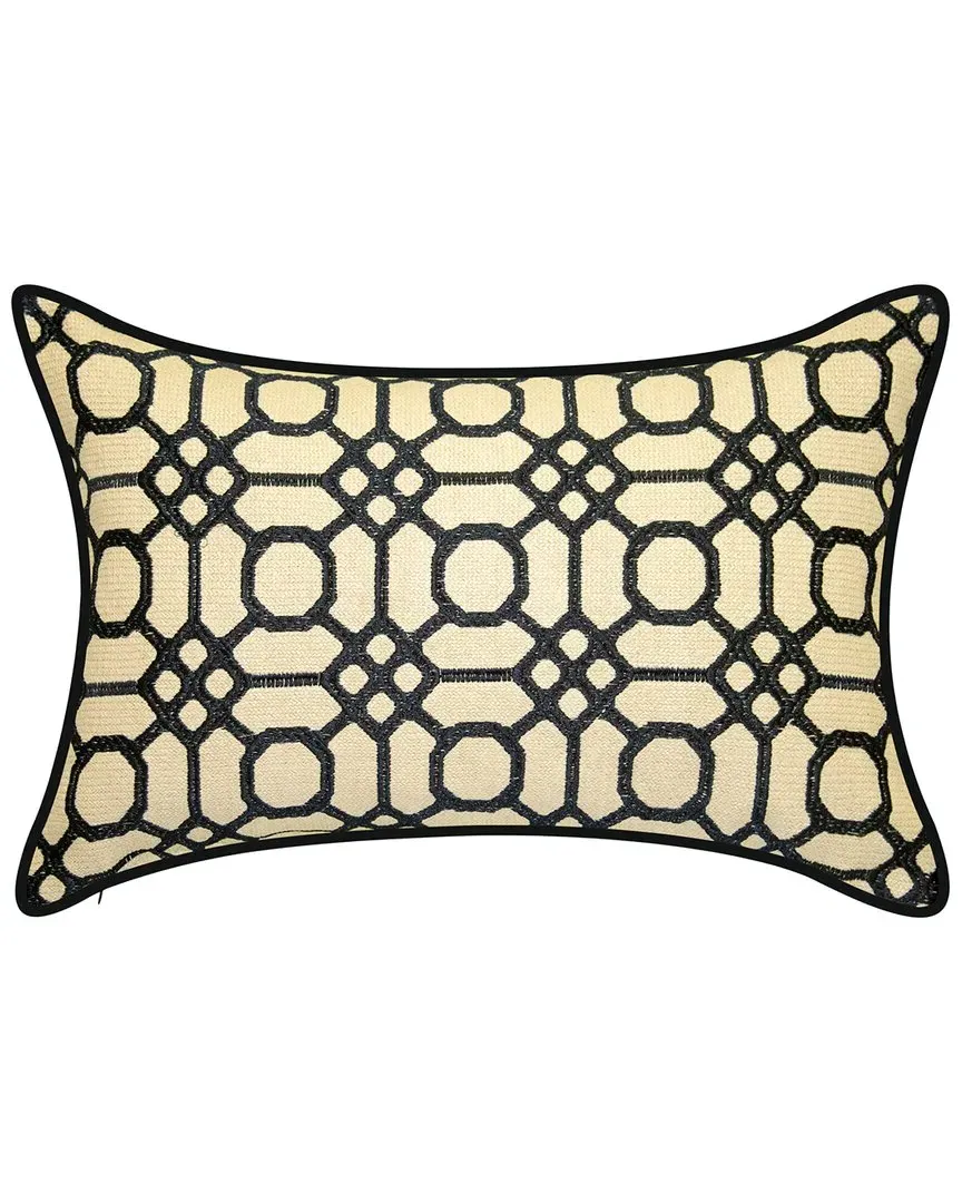 Raffia Geometric Embroidery Lumbar Pillow - Black, Polyester image