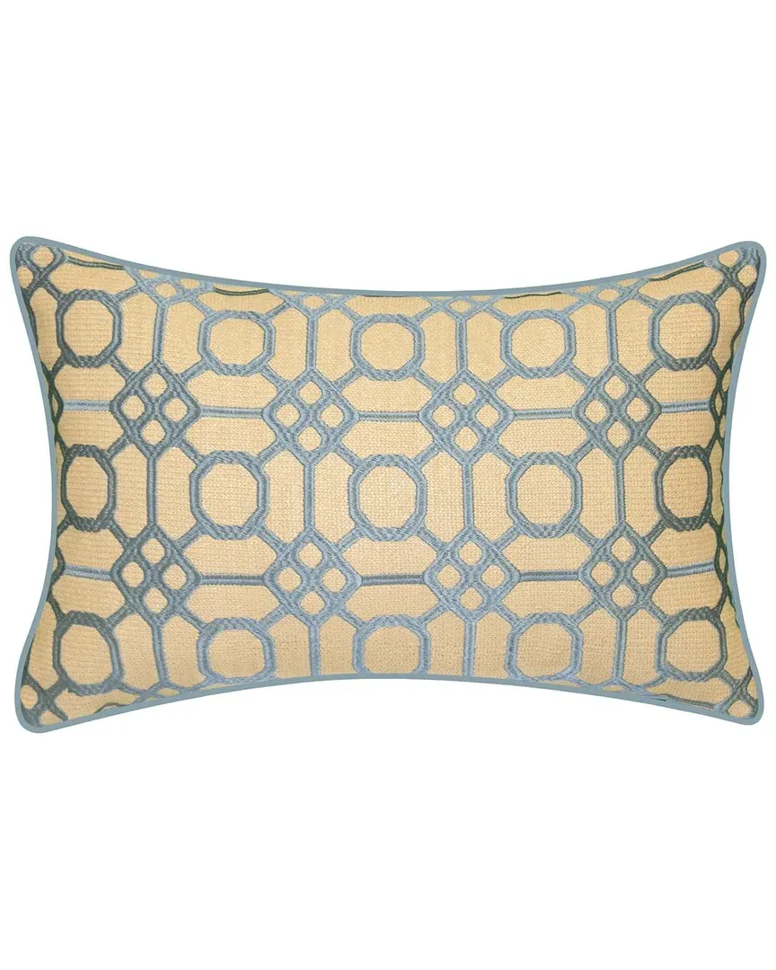 Raffia Geometric Embroidery Lumbar Pillow - Capri, Polyester