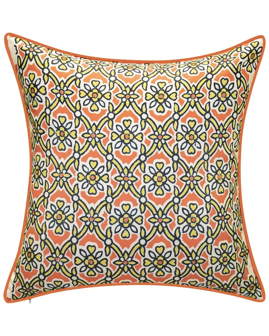 Square Antique Tile Print Reversible Pillow - Polyester
