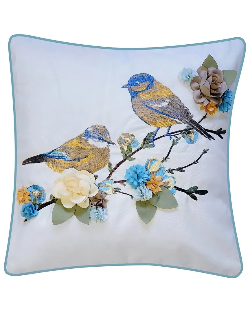 Square Decorative Pillow with Embroidered Birds - Polyester image