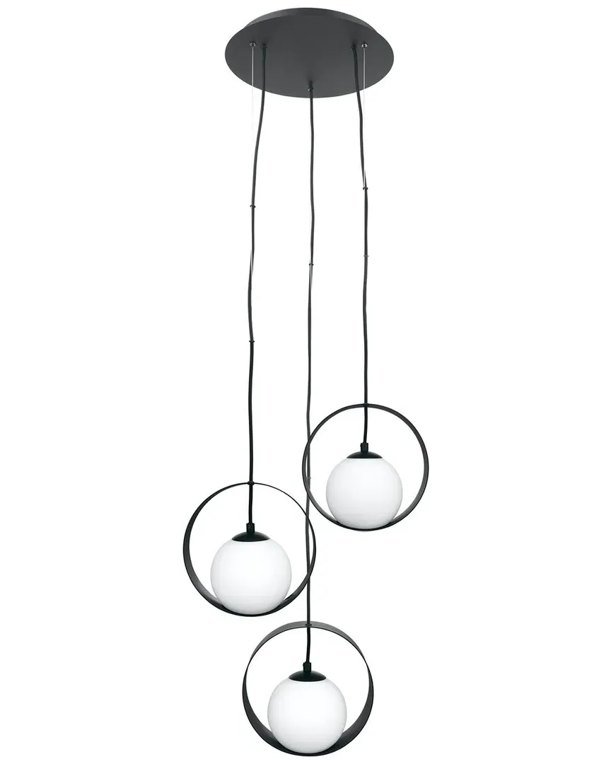 Camargo 3 Light Cascade Pendant - Black, White Glass