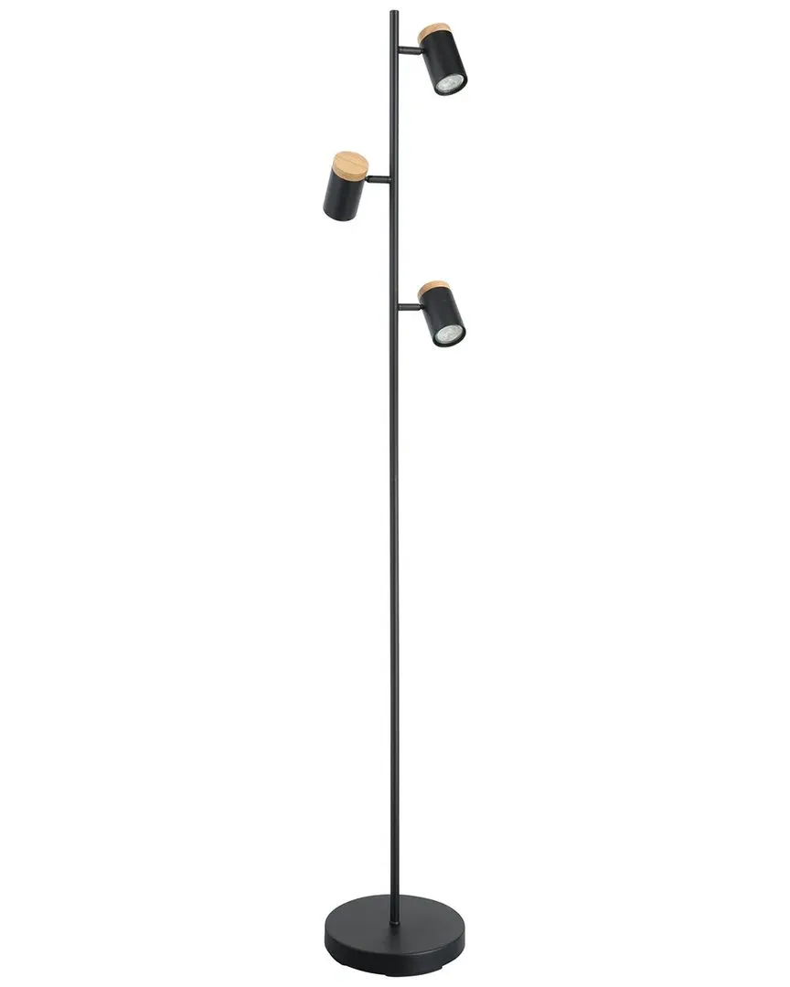 Chatterton 3 Light Floor Lamp - Black, Wood Accent