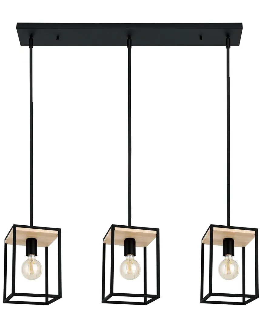 Libertad 3 Light Linear Pendant - Black, Wood