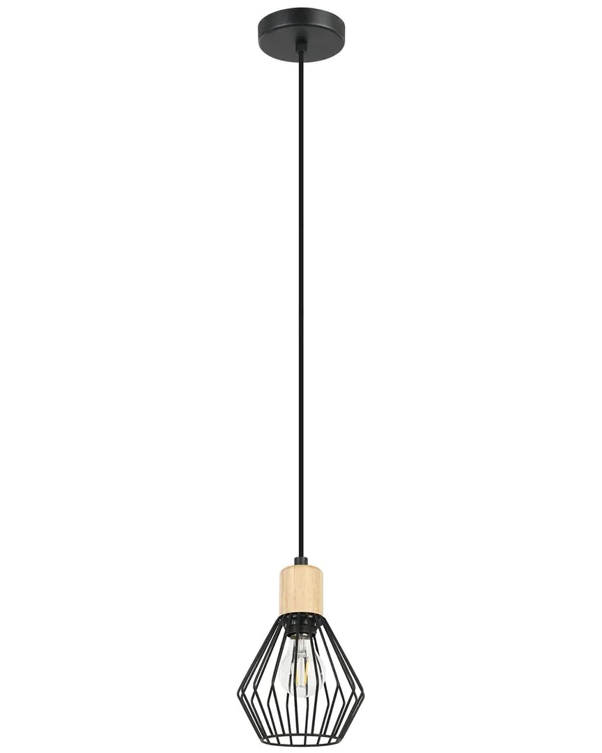 Palmorla 1 Light Open Frame Pendant with Wood Accent - Black image