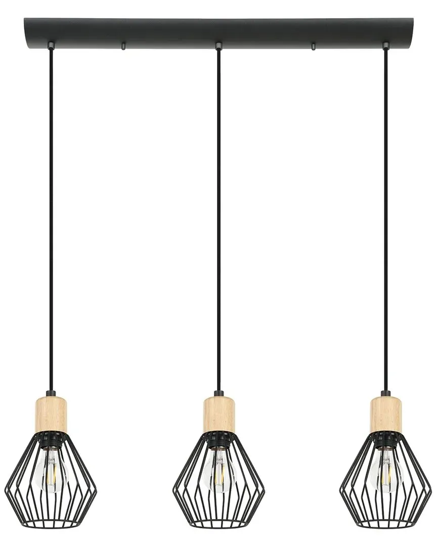 Palmorla 3 Light Linear Pendant with Wood Accents - Black