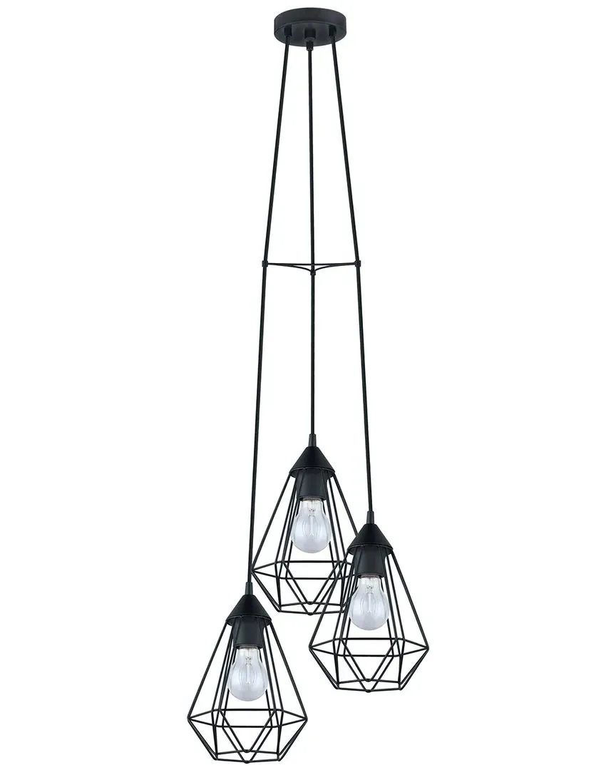 Tarbes 3 Light Staircase Pendant with Geometric Shades - Black