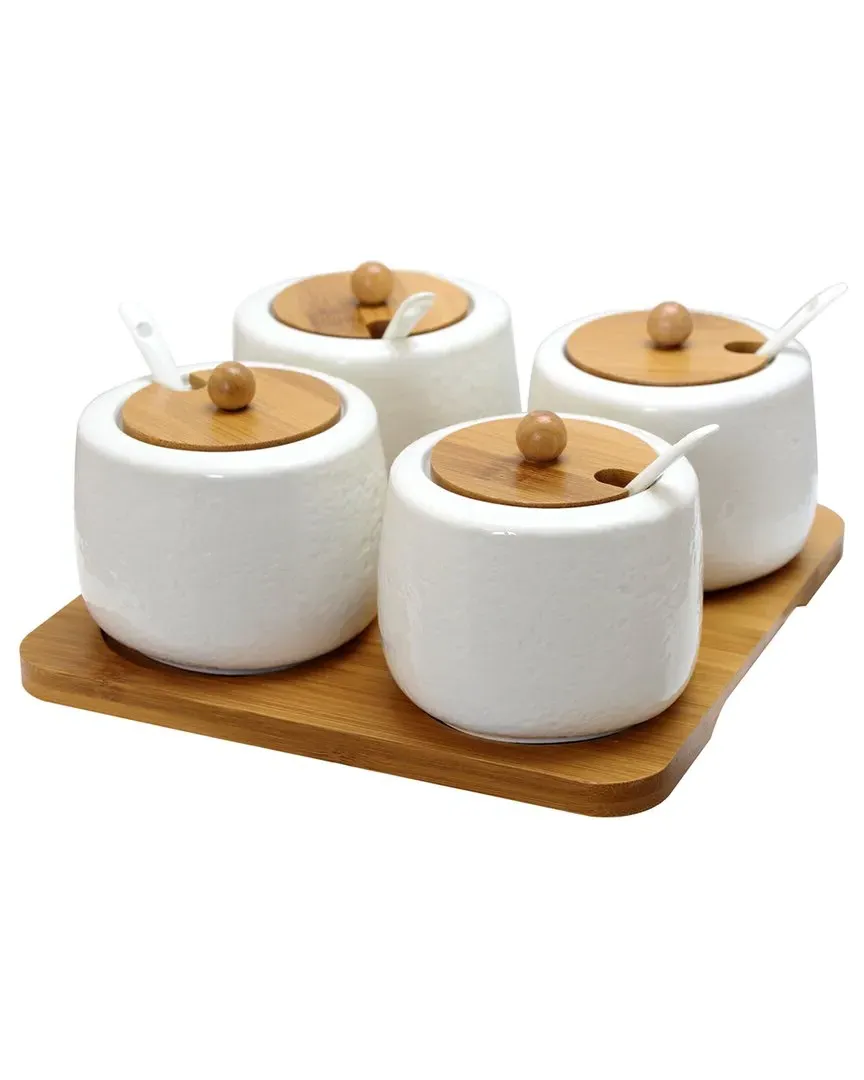 Elama Ceramic Storage Jars with Bamboo Lids - White image