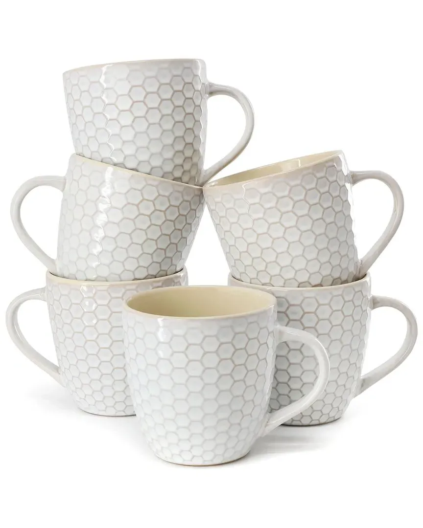 Elama Honeycomb 6-Piece Mug Set - White, Stoneware image