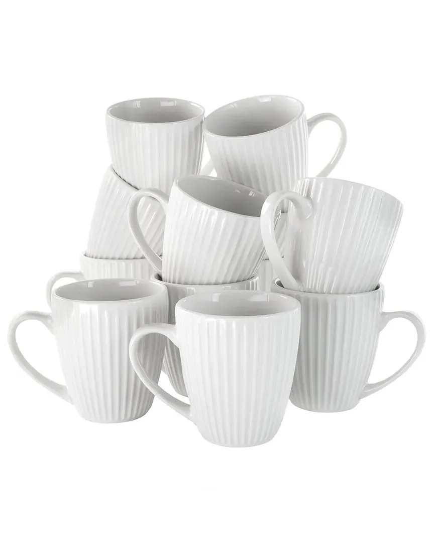 Elle 12-Piece Round Porcelain Mug Set - White