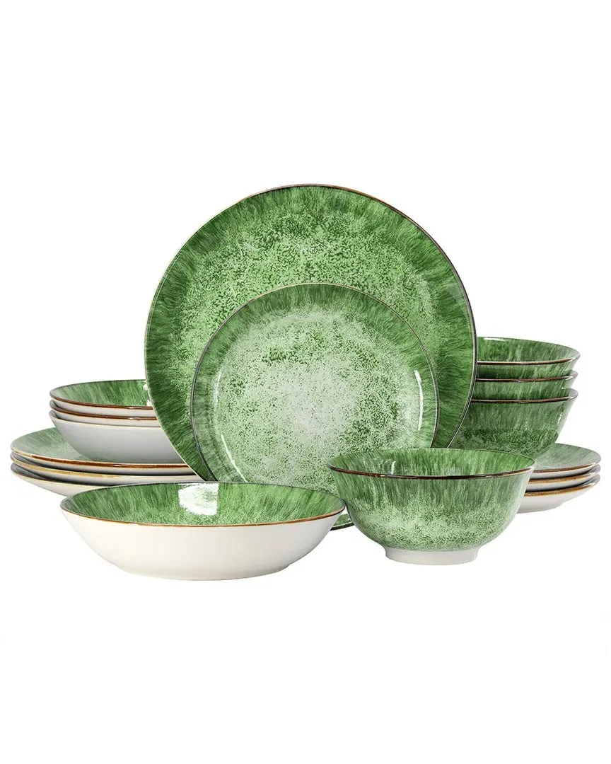 Oceanus 16pc Double Bowl Dinnerware Set - Green, Porcelain image