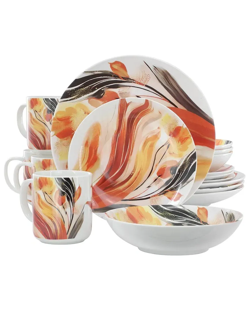 Tulip Fields 16pc Round Dinnerware Set - Multicolor, Porcelain