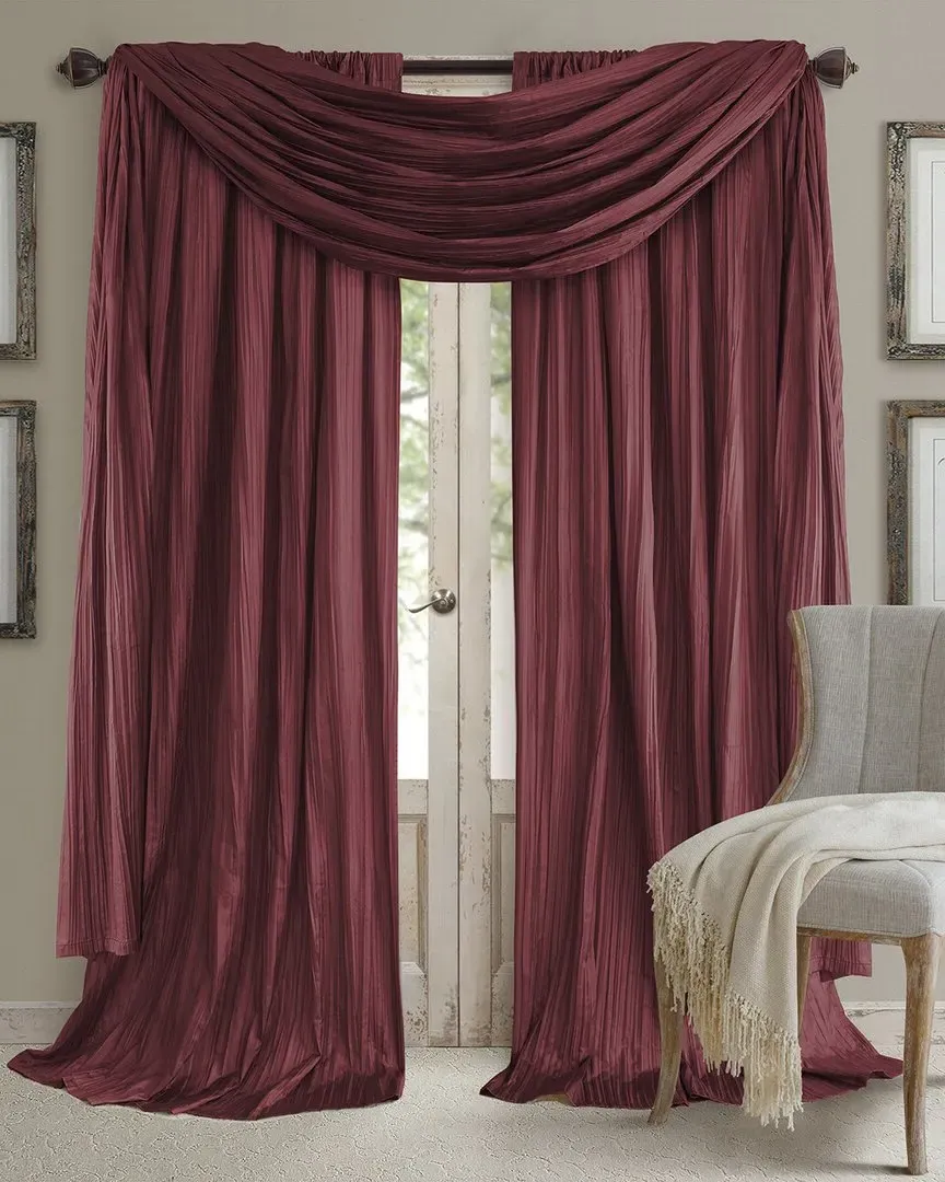 Athena 108in Window Curtain & Scarf Set - Red, Polyester