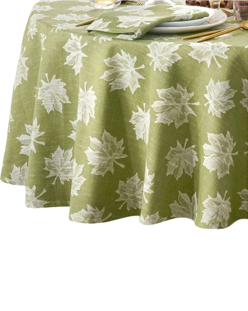 Falling Leaves Jacquard Round Tablecloth - Green, Cotton image