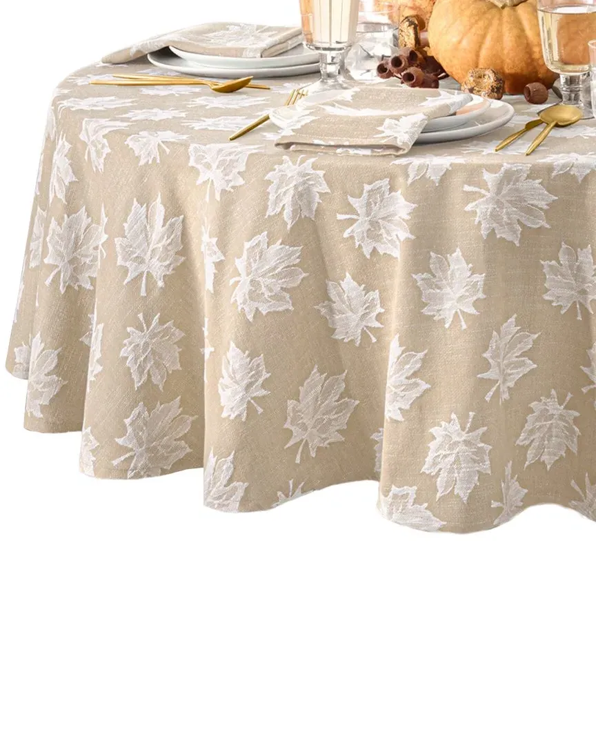 Falling Leaves Round Jacquard Tablecloth - Taupe, Cotton