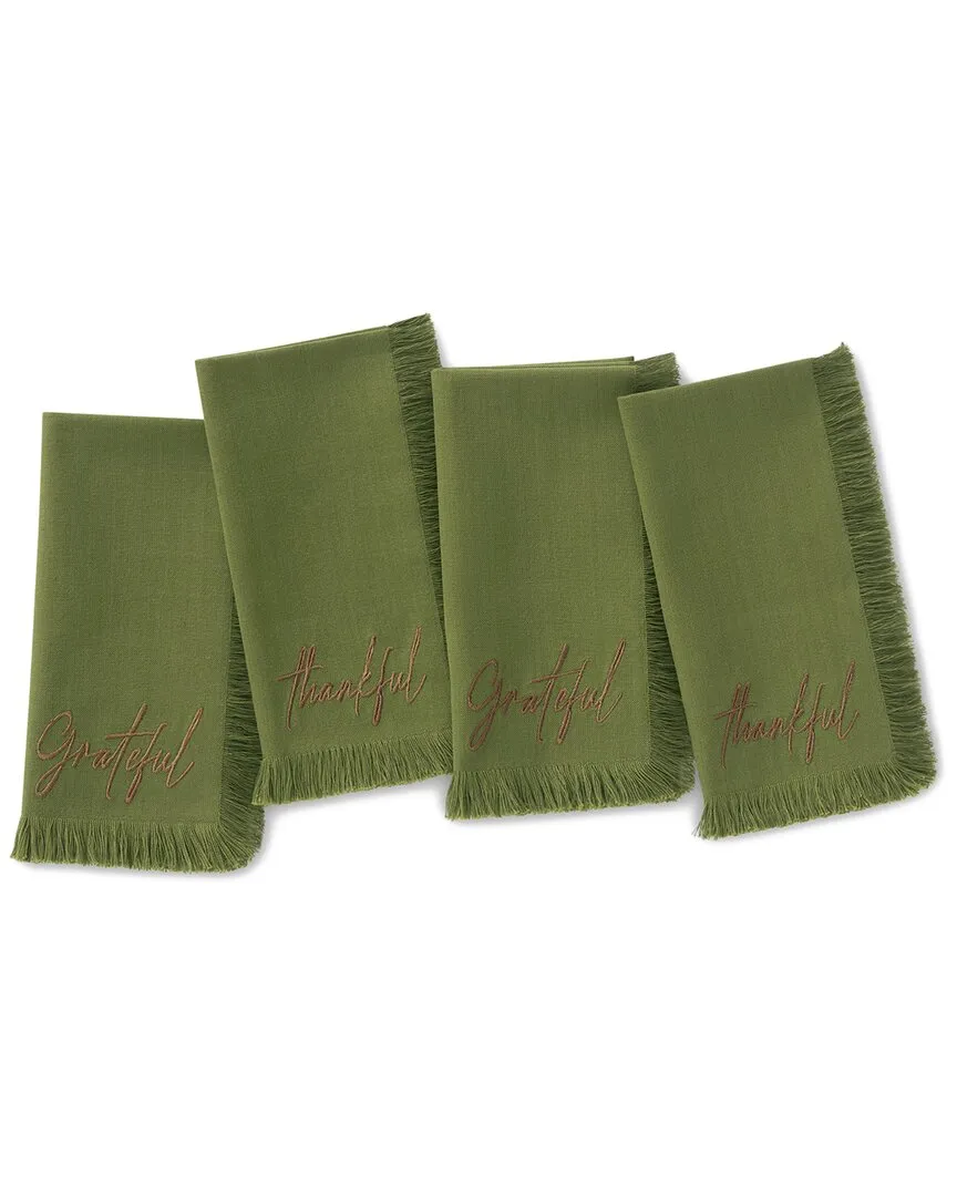 Set of 4 Fringed Harvest Sentiment Napkins - Olive image