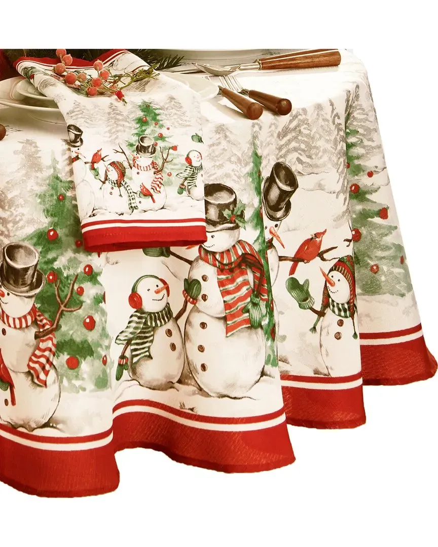 Snowman Winterland Holiday Snowflake Oval Tablecloth - Multicolor image