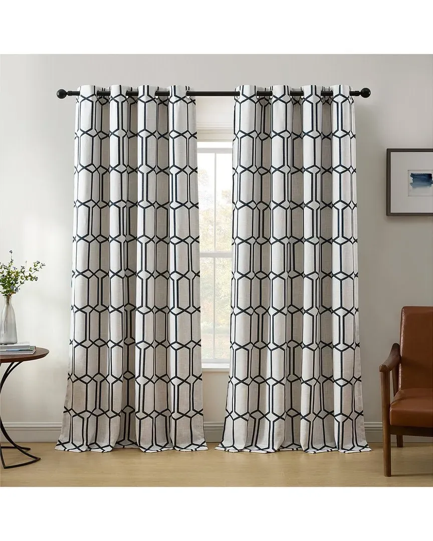Kaiden Geometric Room Darkening Window Curtain - Blue