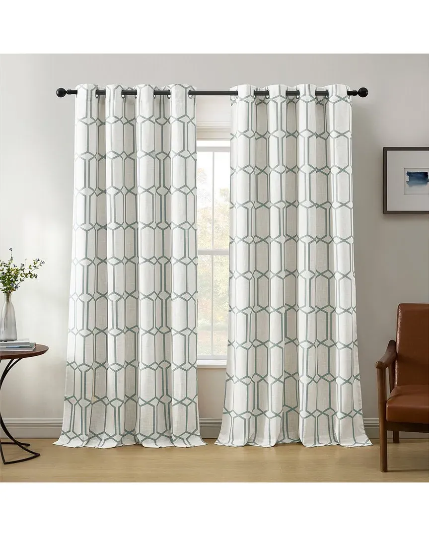 Kaiden Geometric Room Darkening Window Curtain - Soft Blue