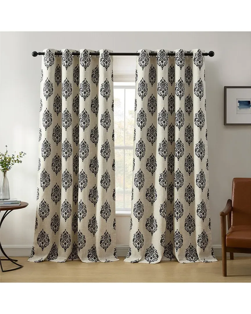 Navara Medallion Room Darkening Curtain - Black, Polyester