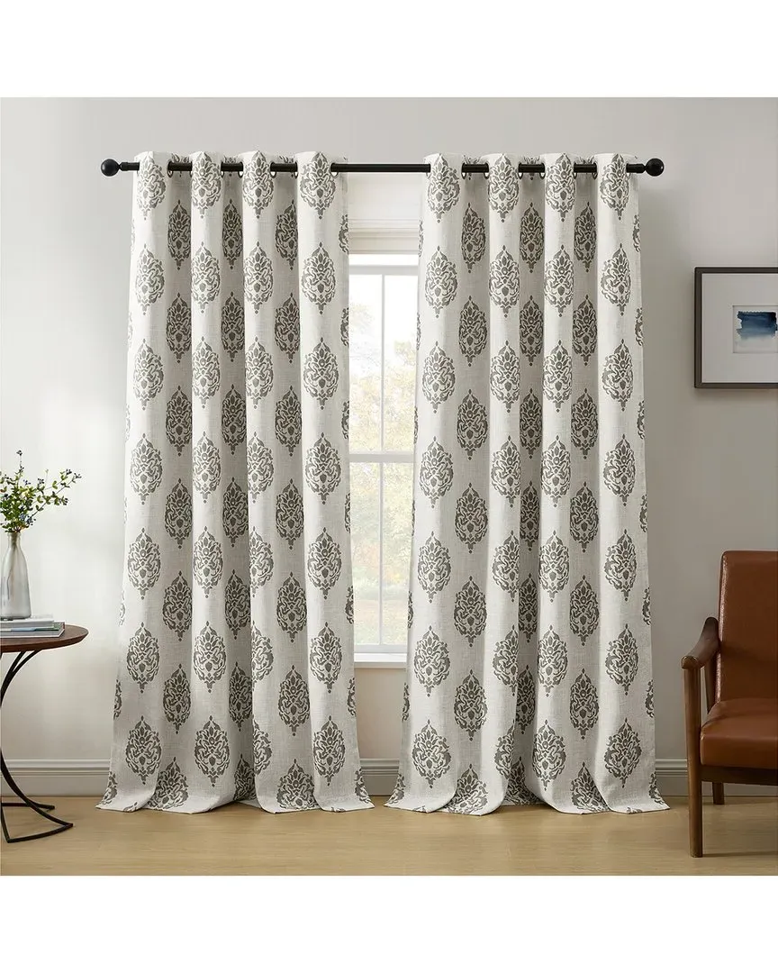 Navara Medallion Room Darkening Curtain - Grey, Polyester