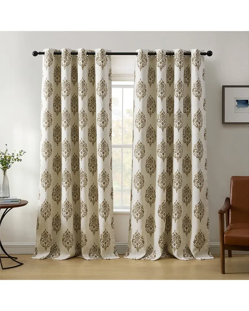 Navara Medallion Room Darkening Curtain - Natural, Polyester