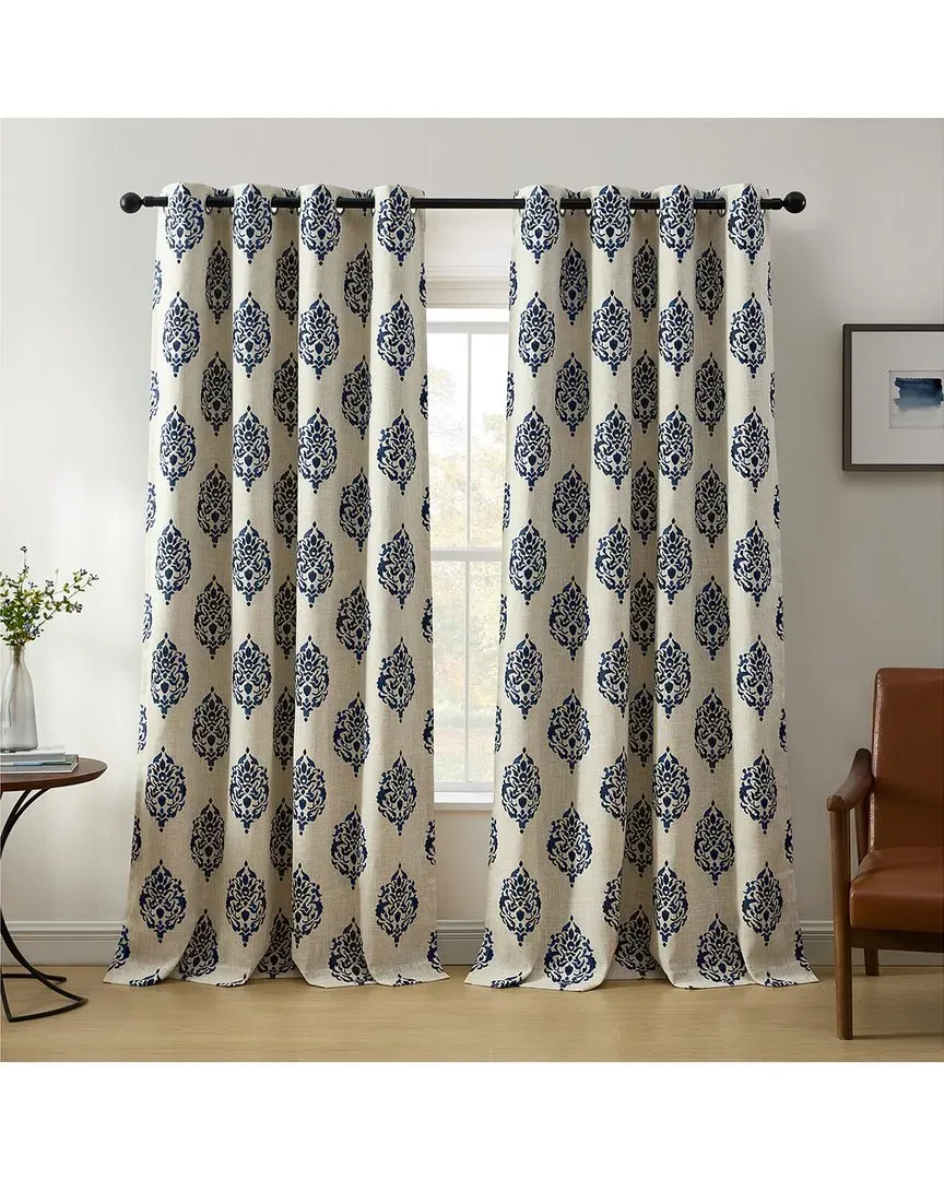 Navara Medallion Room Darkening Curtain - Navy, Polyester