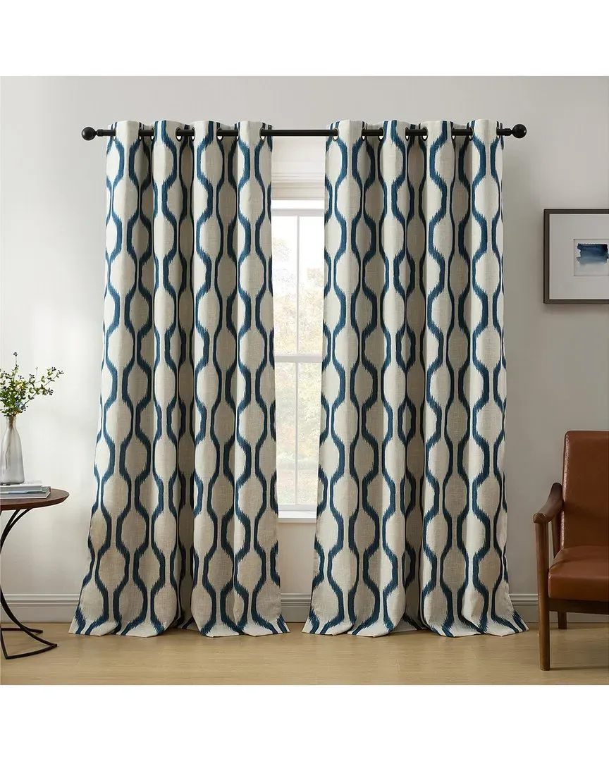Renzo Ikat Geometric Room Darkening Curtain - Indigo, Linen