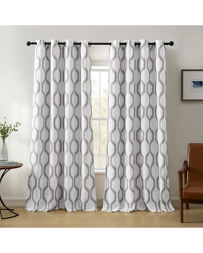 Renzo Ikat Geometric Room Darkening Curtain - Light Gray, Linen