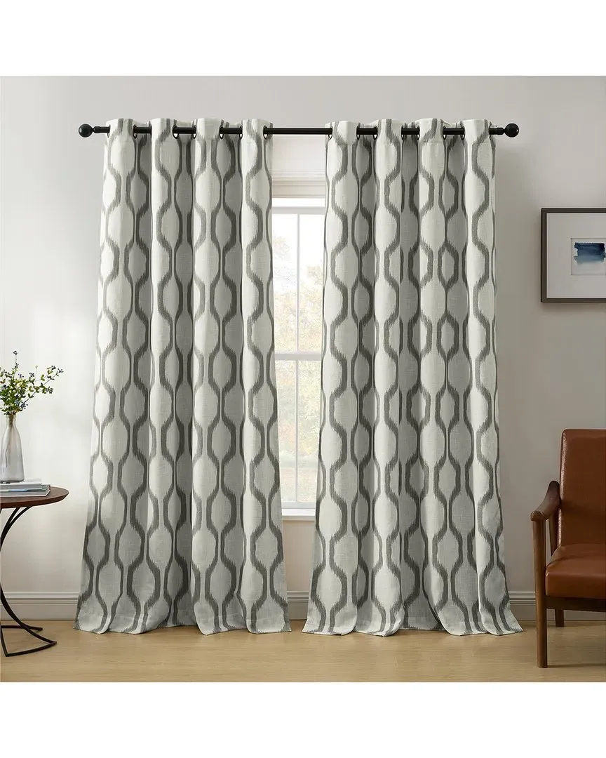 Renzo Ikat Geometric Room Darkening Curtain - Slate Gray, Linen