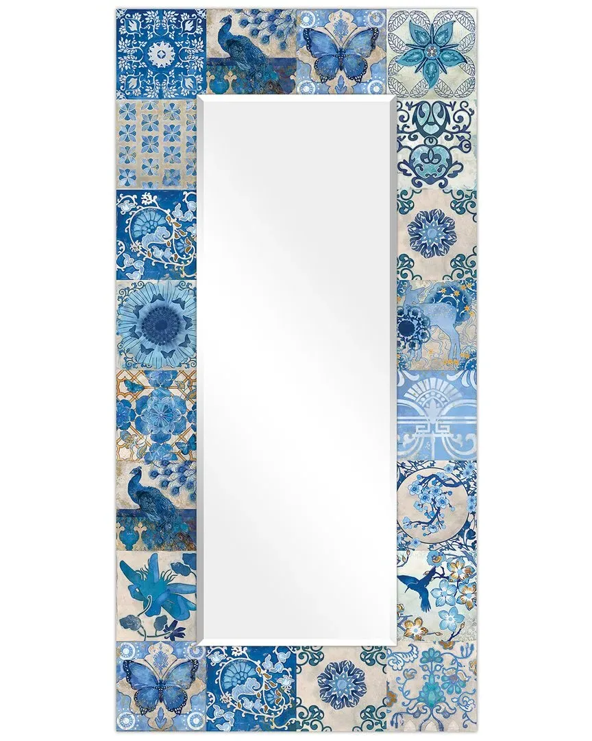 Blue & White Tiles Rectangular Wall Mirror - Tempered Glass