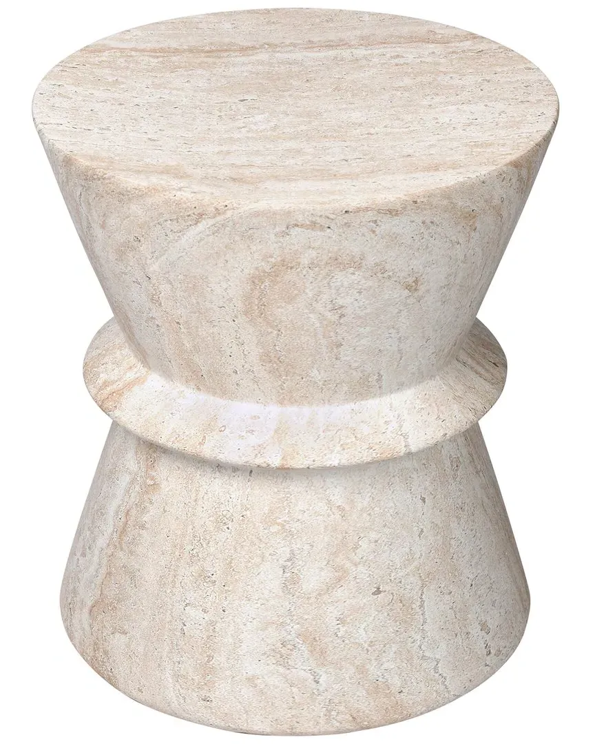 Ethereal Fusion Round Side Table - Beige, Travertine