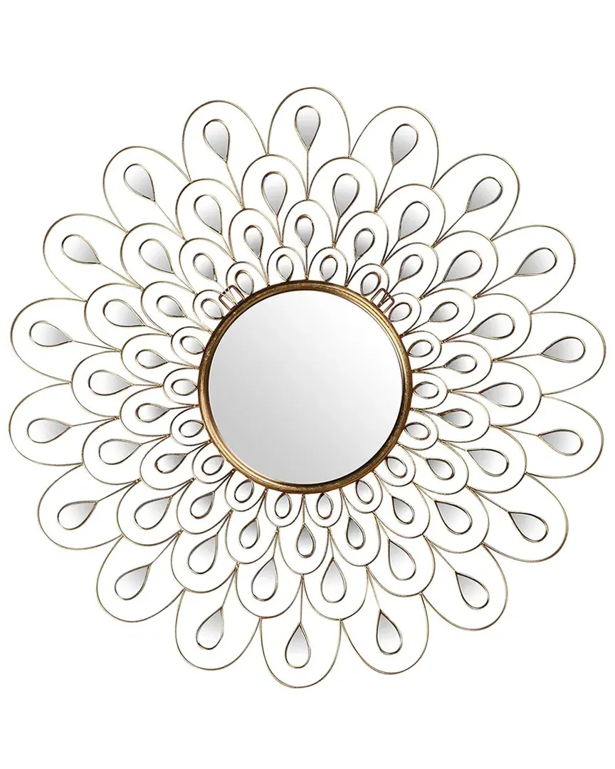 Flower Burst Bling Round Wall Mirror - Gold image