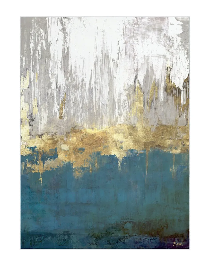Golden Blue Horizons Washable Abstract Art Area Rug - Gold image