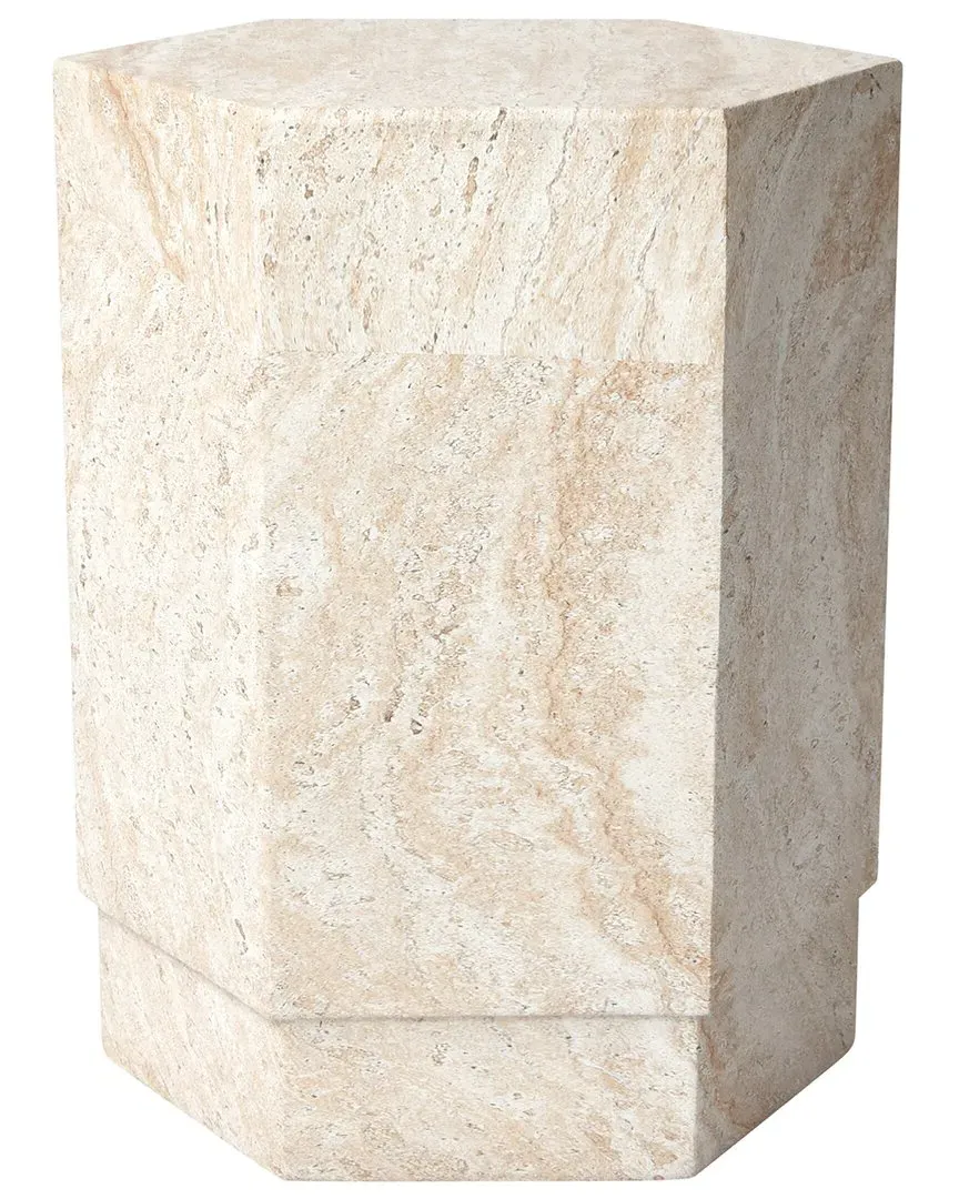 Mystic Mirage Hexagonal Side Table - Beige, Travertine