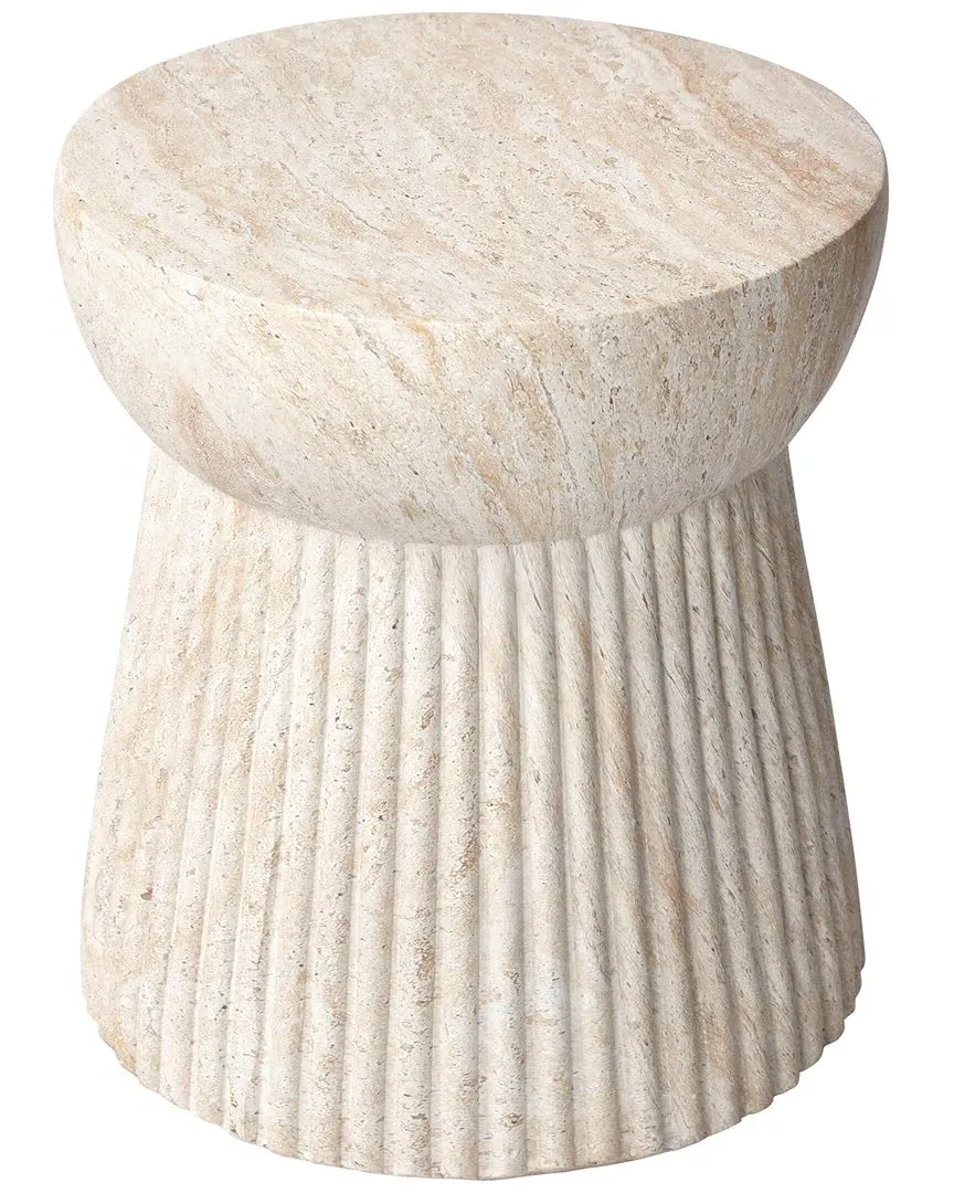 Radiant Harmony Fluted Side Table - Beige, Travertine image