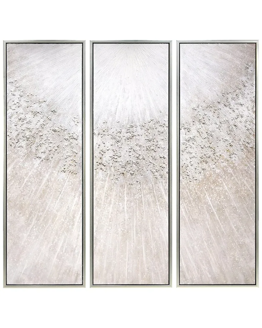 Silver Radiant Trio Textured Glitter Hand-Painted Triptych Wall Art
