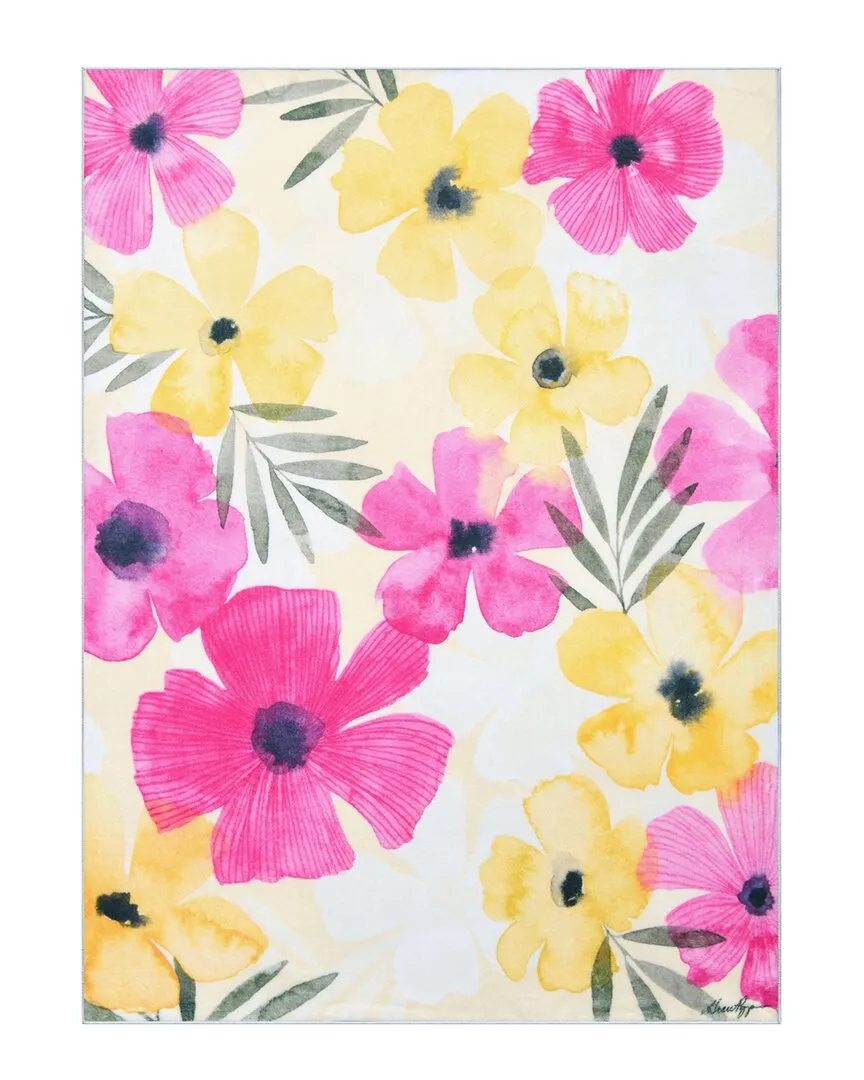 Tropical Posies Hand Washable Flowers Art Area Rug - Multicolor image