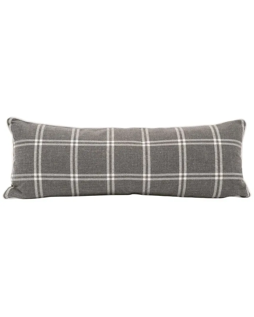 Set of 2 34in Lumbar Pillows with Piping - Gray, Plaid image