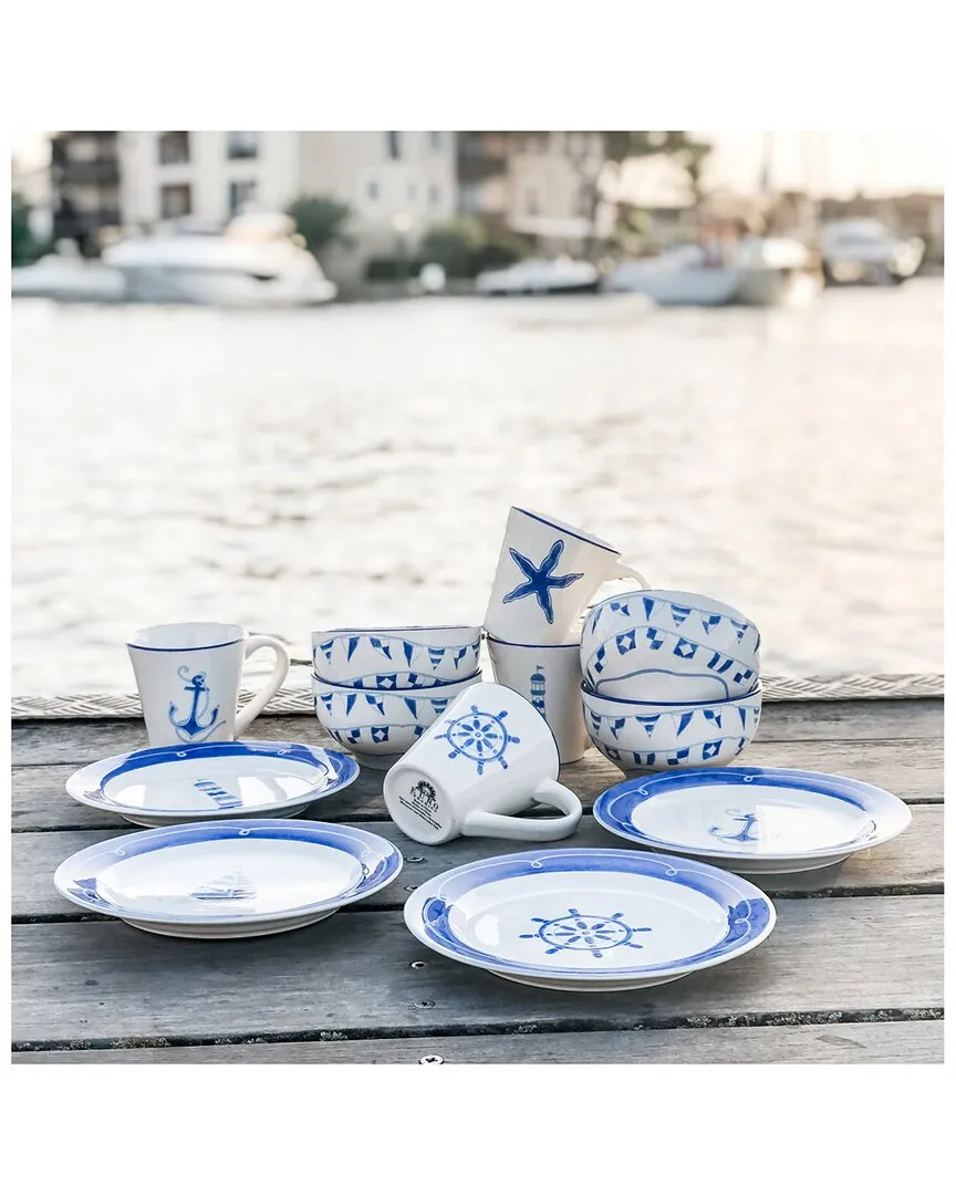 Euro Ceramica Ahoy 12-Piece Dessert Set - Blue, Ceramic image