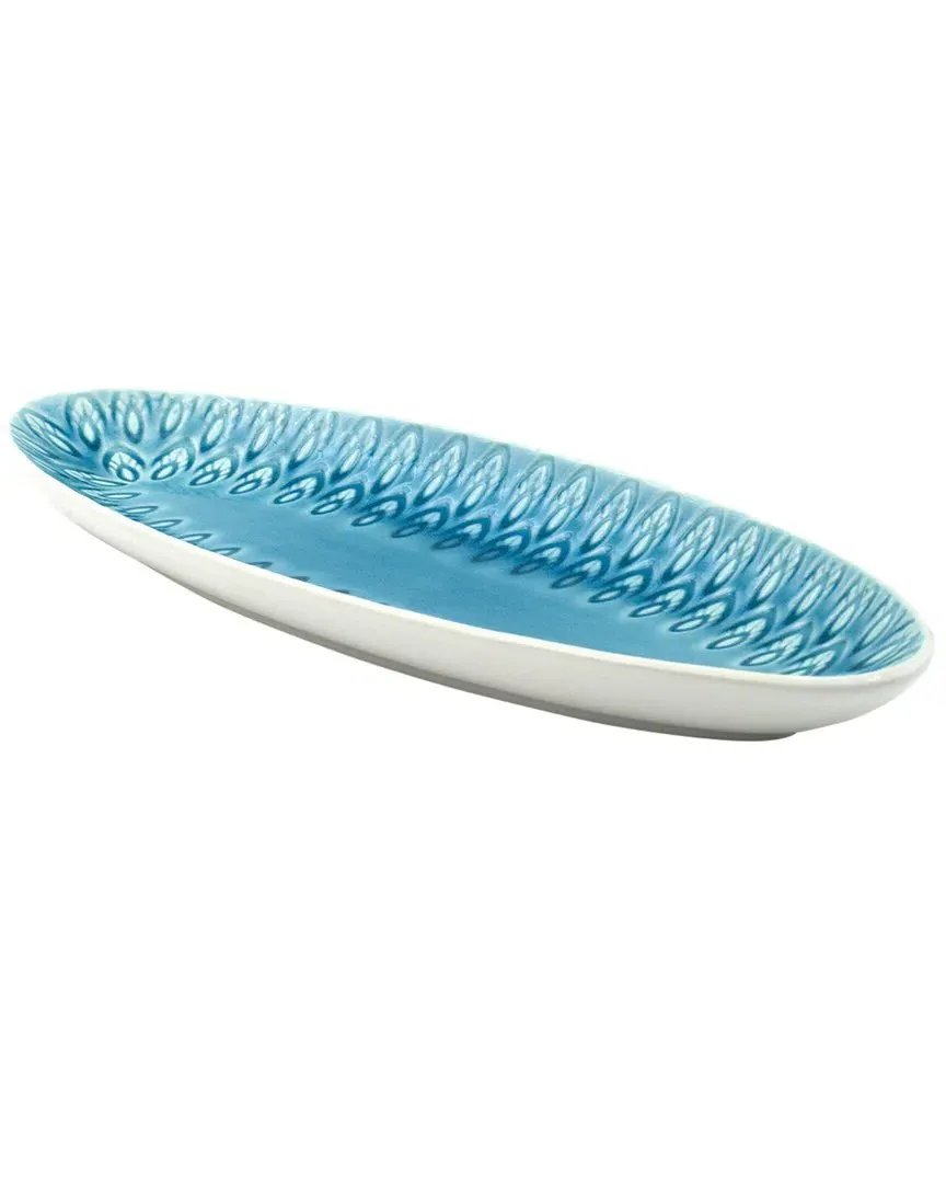 Euro Ceramica Peacock Oval Serving Platter - Turquoise image