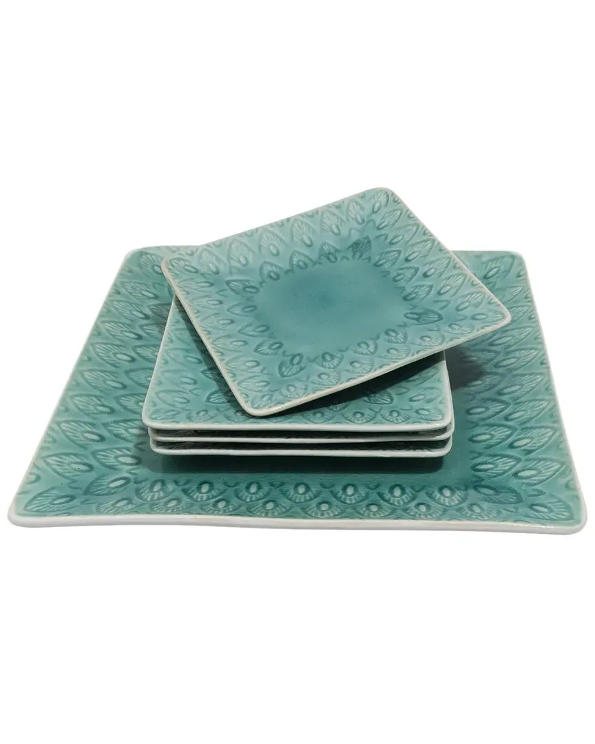 Peacock 5pc Square Appetizer Plate Set - Blue, Stoneware