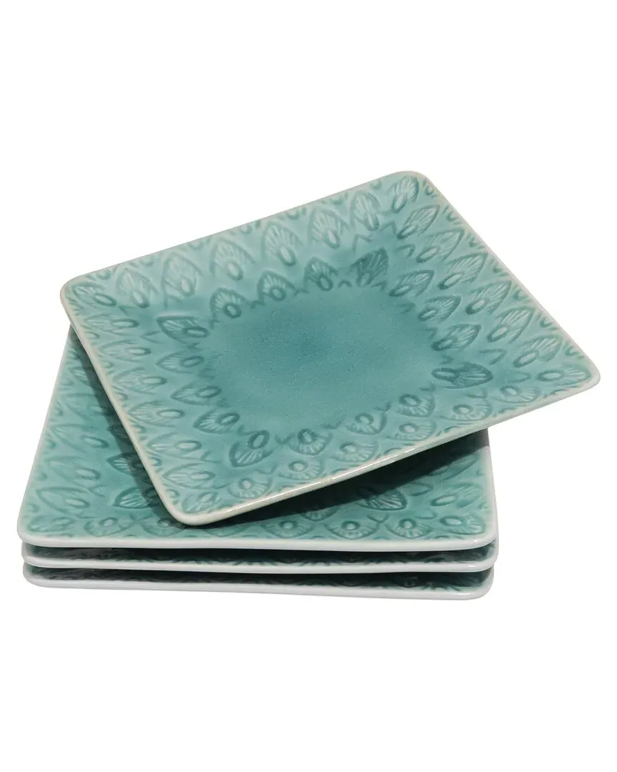 Peacock Square Appetizer Plate - Blue, Stoneware image