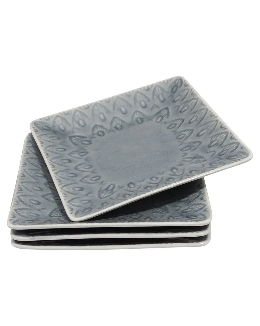 Peacock Square Appetizer Plate - Grey, Stoneware