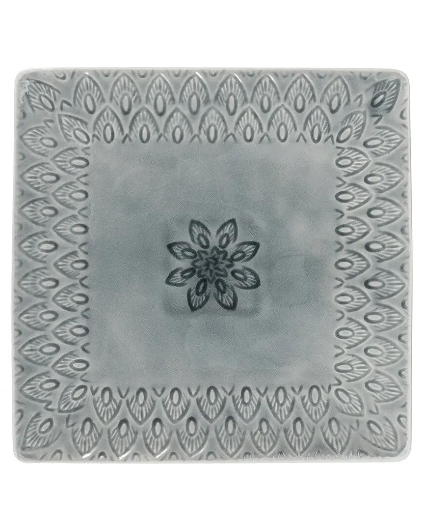 Peacock Square Serving Platter - Grey, Stoneware