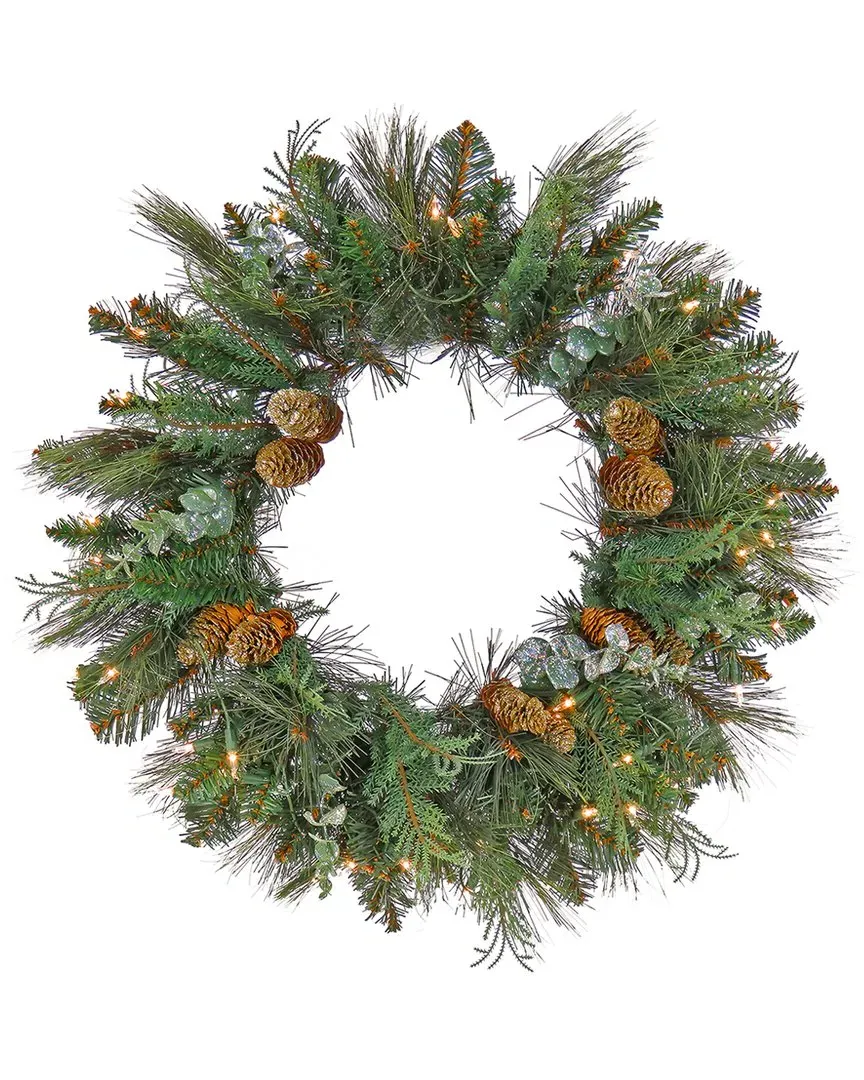 24in North Conway Wreath with LED Lights & Timer - Green image