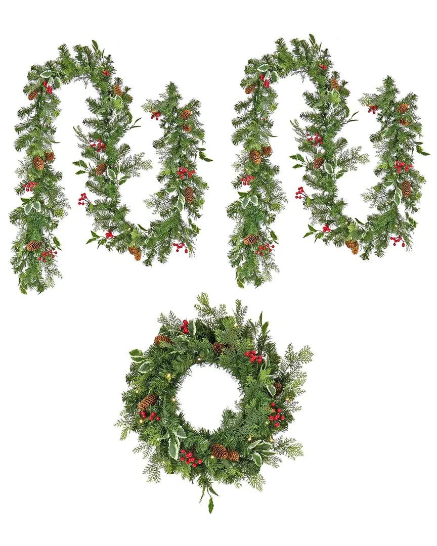 Holly Berry Mixed Tip Holiday Decoration Set - Green image
