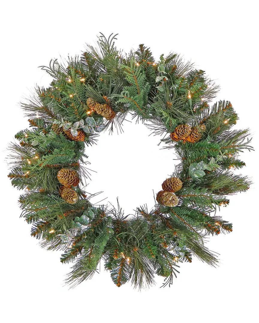 North Conway 30in Wreath with Clear Lights - Green image